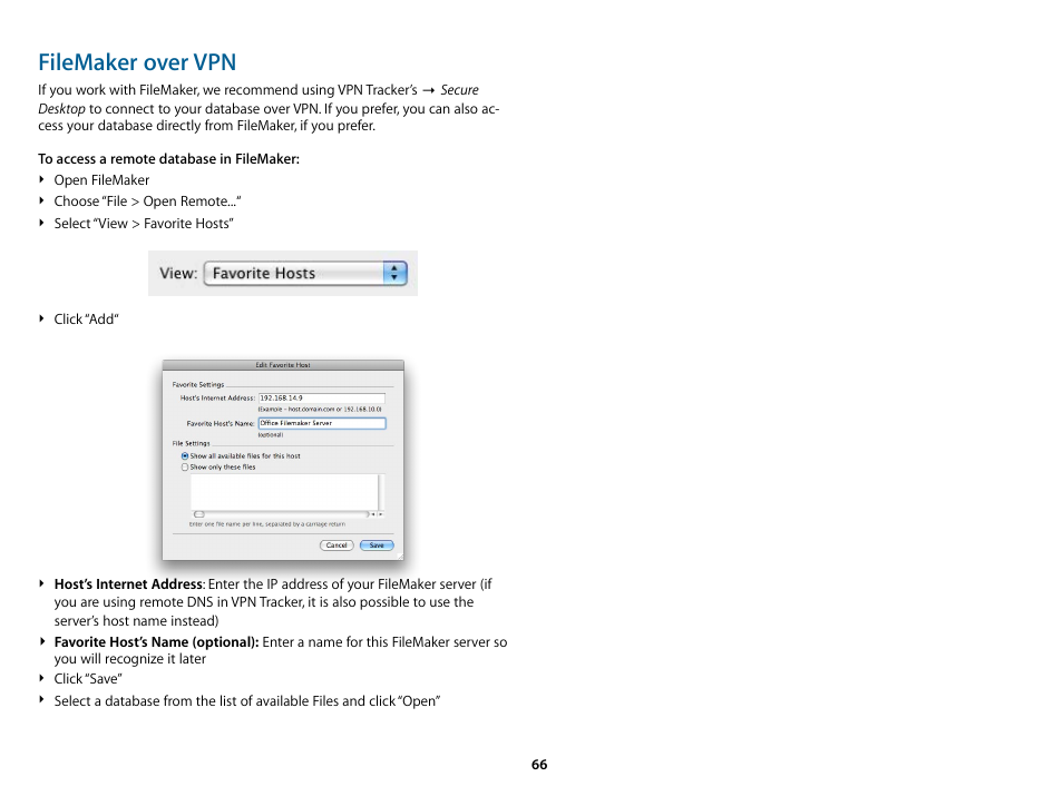 Filemaker over vpn | equinux VPN Tracker 6.4.6 User Manual | Page 66 / 78