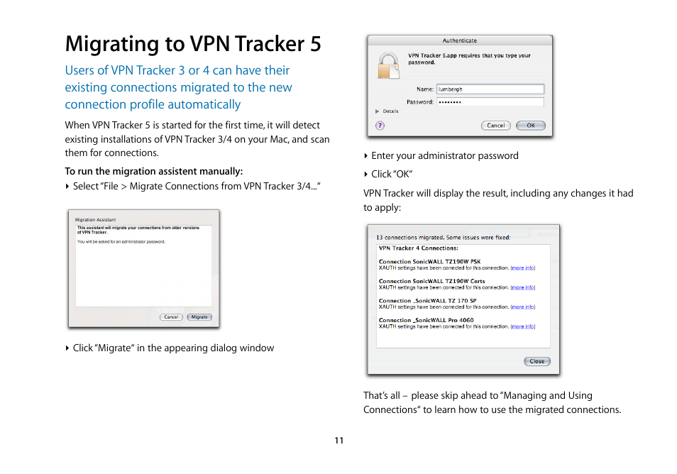 Migrating to vpn tracker 5 | equinux VPN Tracker 5.4.4 User Manual | Page 11 / 47