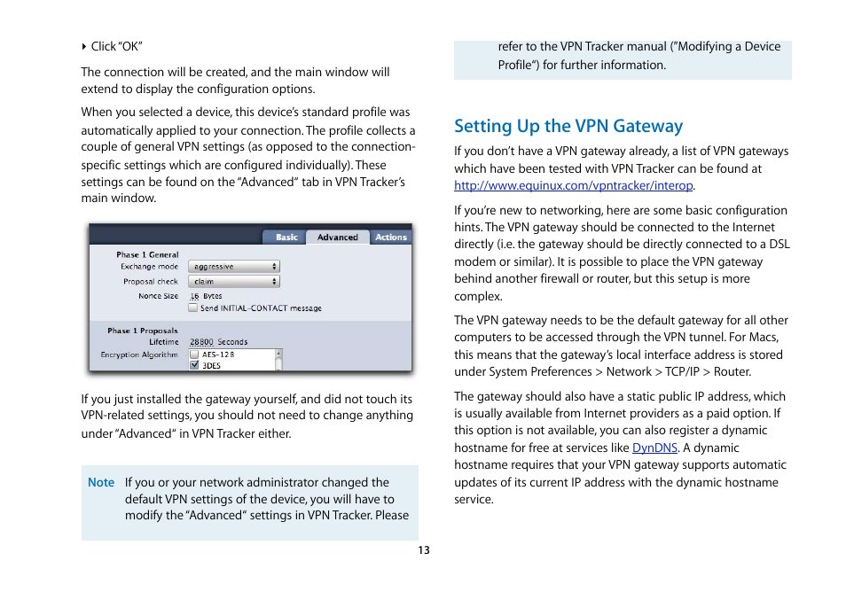 Setting up the vpn gateway | equinux VPN Tracker 5.4.4 User Manual | Page 13 / 47