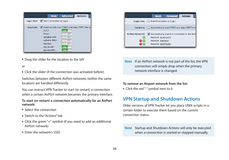 Vpn startup and shutdown actions | equinux VPN Tracker 5.4.4 User Manual | Page 23 / 47