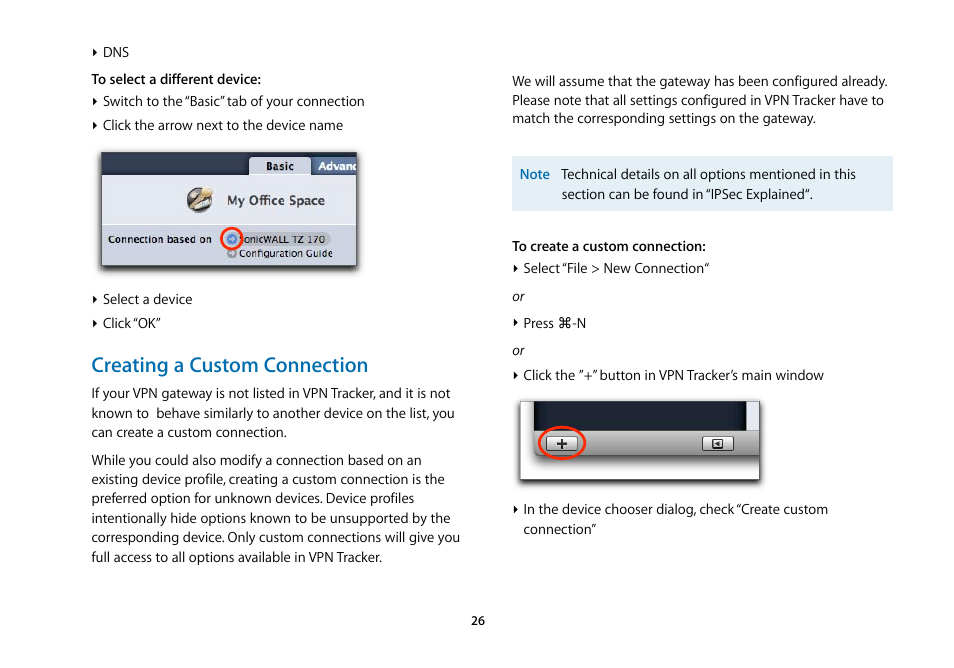 Creating a custom connection | equinux VPN Tracker 5.4.4 User Manual | Page 26 / 47