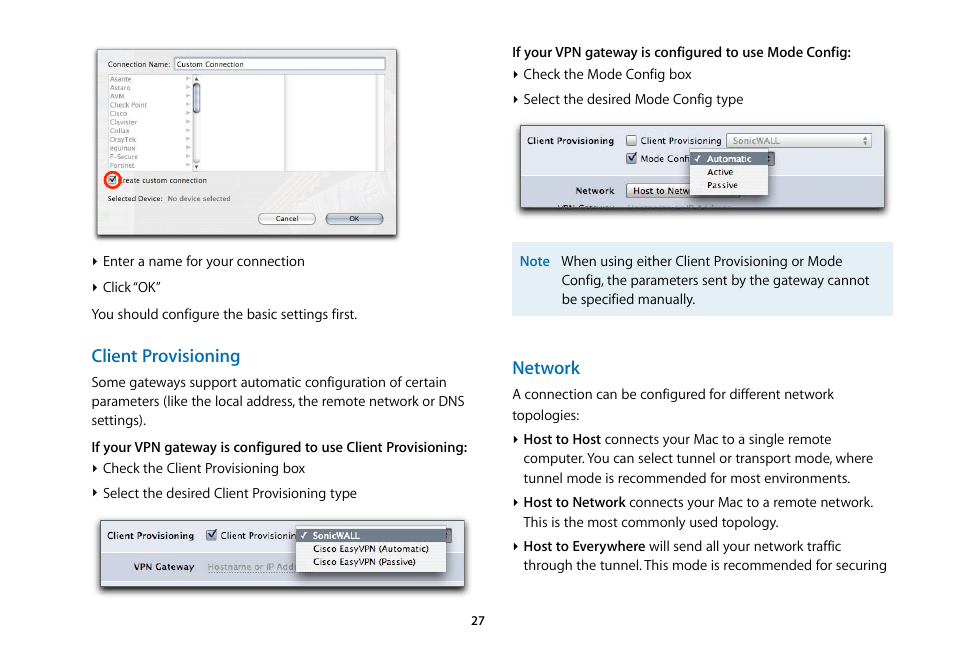 Client provisioning, Network | equinux VPN Tracker 5.4.4 User Manual | Page 27 / 47