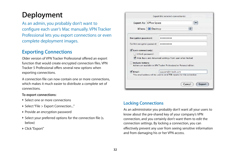 Exporting connections, Deployment | equinux VPN Tracker 5.4.4 User Manual | Page 32 / 47