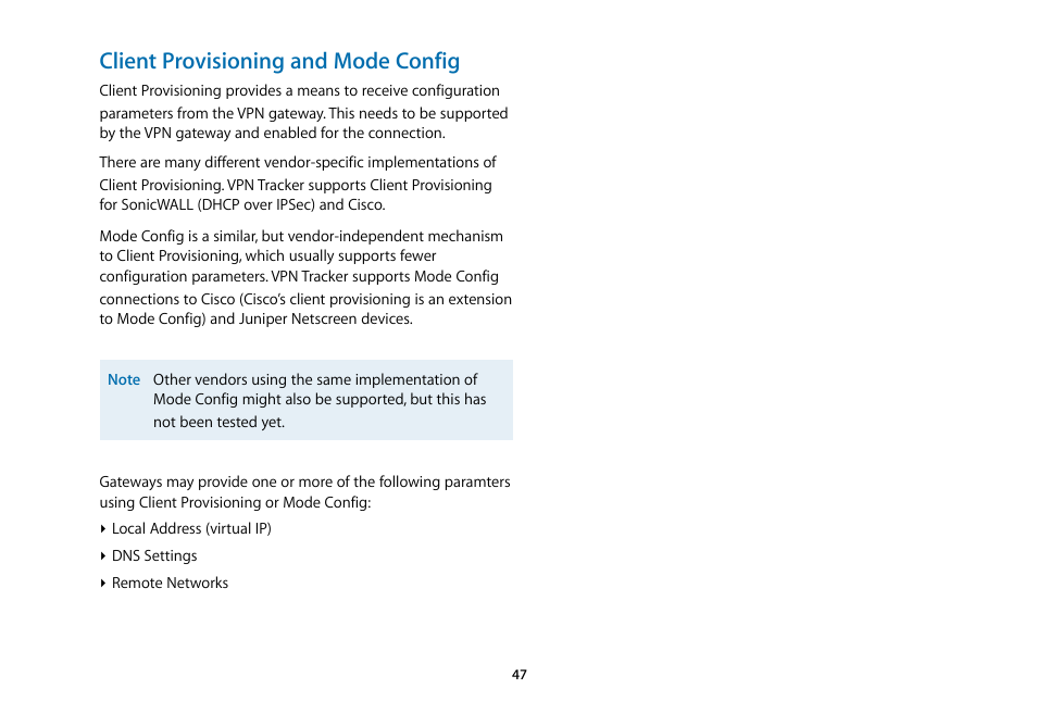 Client provisioning and mode config | equinux VPN Tracker 5.4.4 User Manual | Page 47 / 47