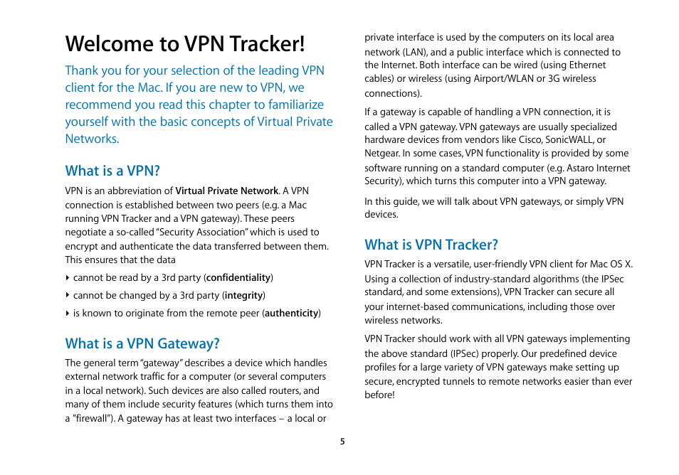 Welcome to vpn tracker, What is a vpn, What is a vpn gateway | What is vpn tracker | equinux VPN Tracker 5.4.4 User Manual | Page 5 / 47