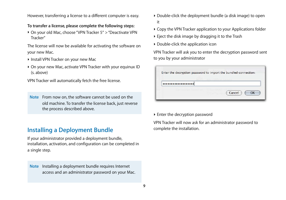 Installing a deployment bundle | equinux VPN Tracker 5.4.4 User Manual | Page 9 / 47