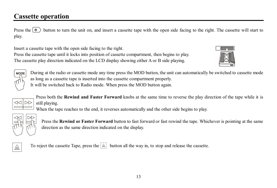 Cassette operation | Hyundai H-CCR8080 User Manual | Page 13 / 32