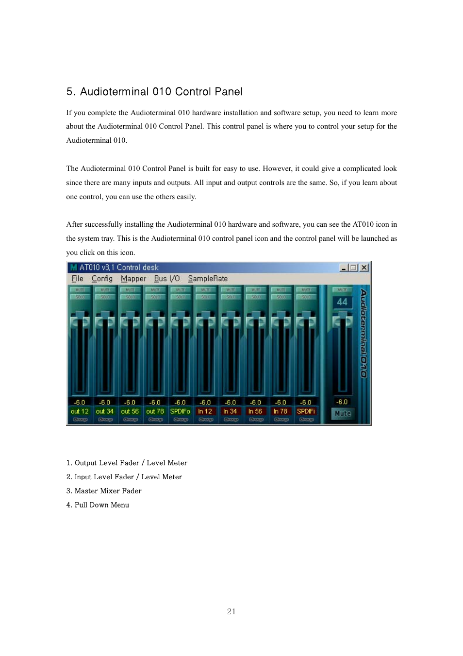 Audioterminal 010 control panel | ESI Audioterminal 010 User Manual | Page 20 / 33