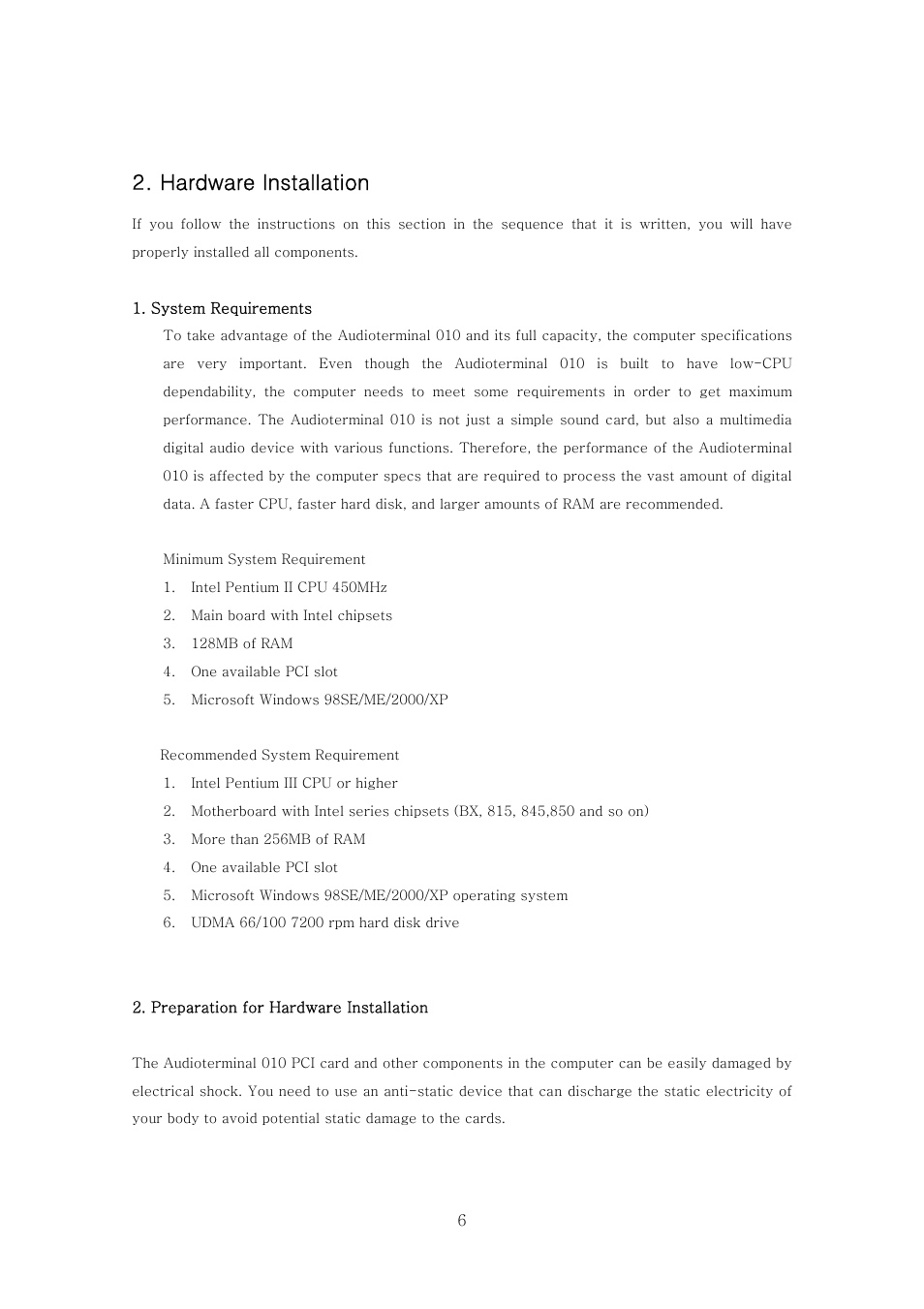 Hardware installation | ESI Audioterminal 010 User Manual | Page 5 / 33