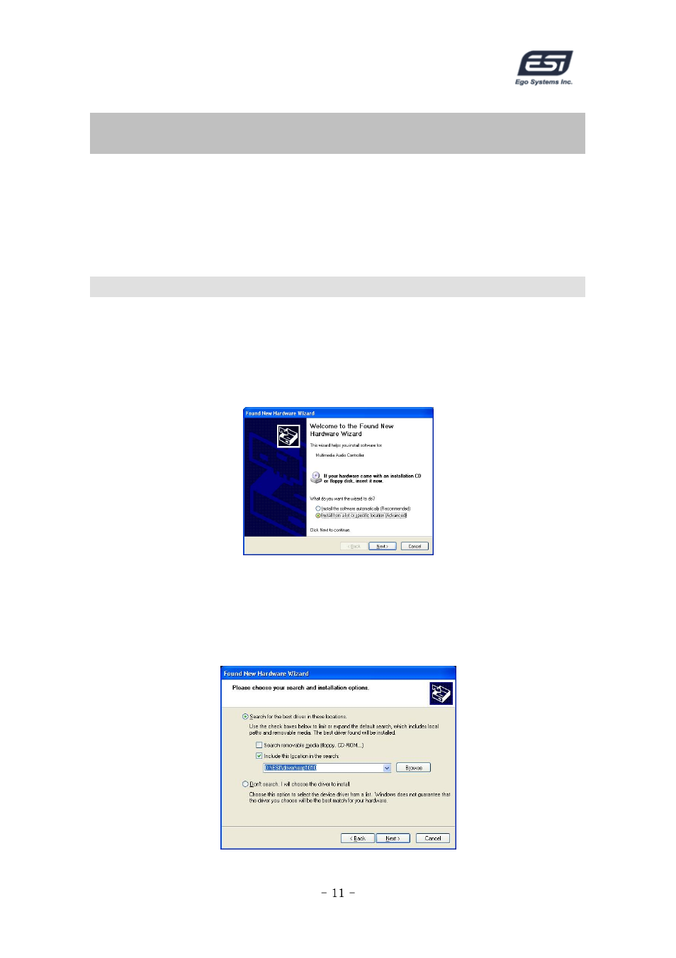 Software installation | ESI ESP1010 User Manual | Page 11 / 30