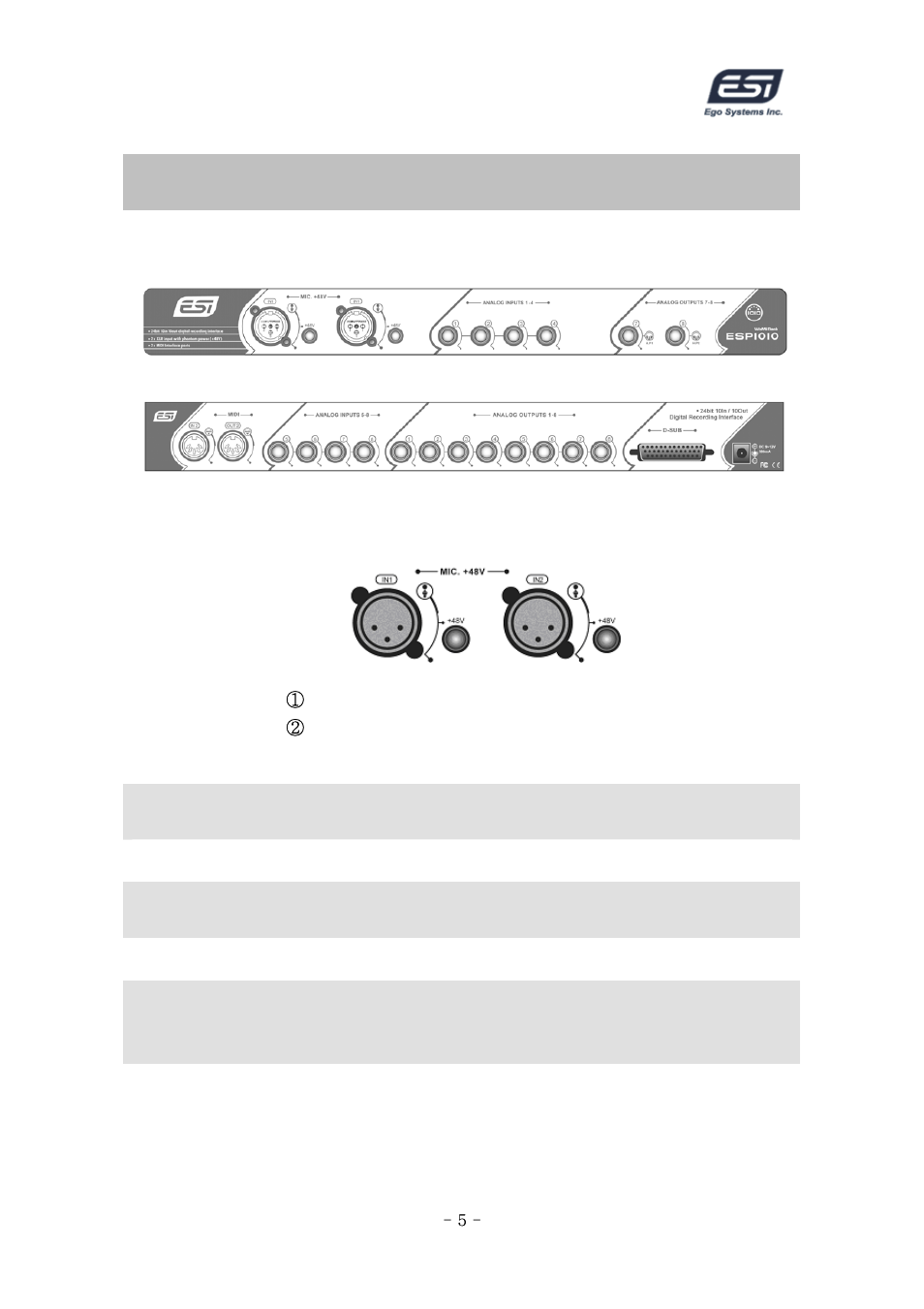 Exterior features, Rack | ESI ESP1010 User Manual | Page 5 / 30
