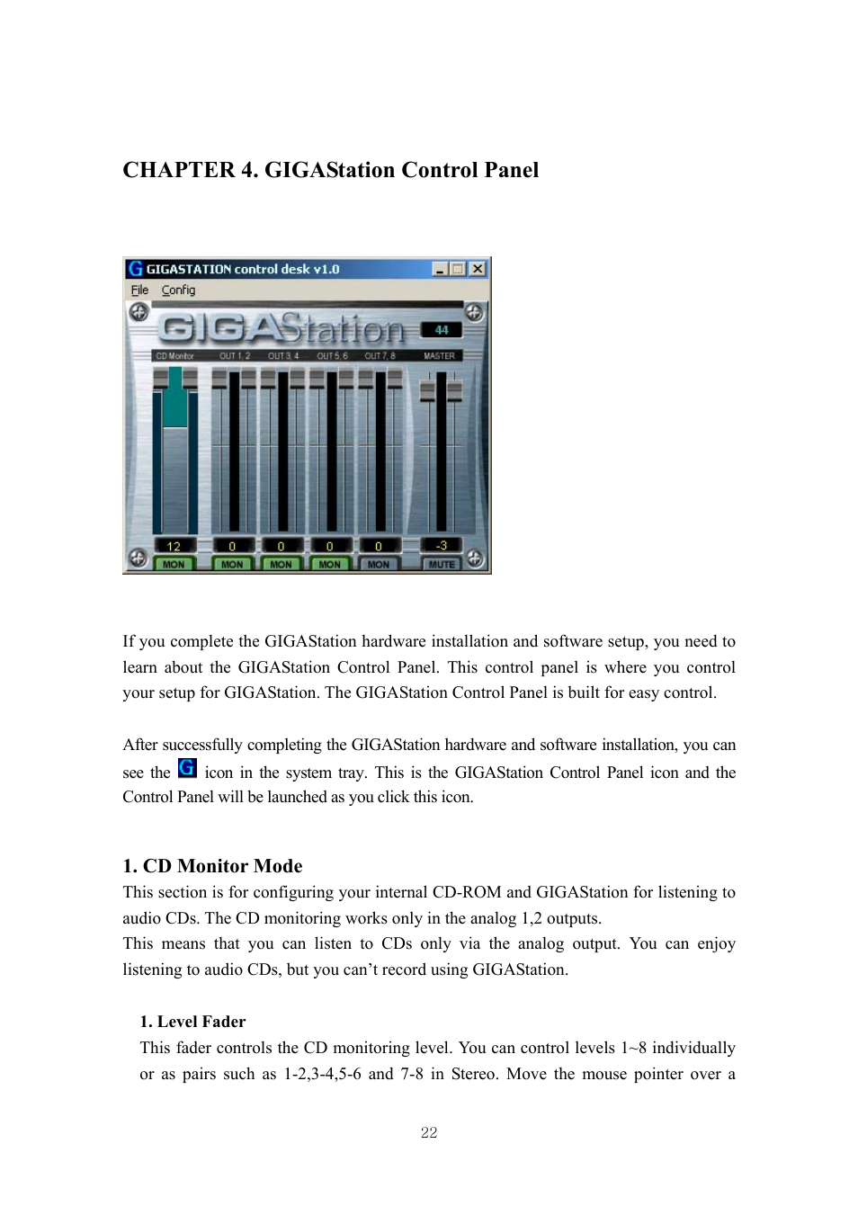 Chapter 4. gigastation control panel | ESI GigaStation User Manual | Page 23 / 37
