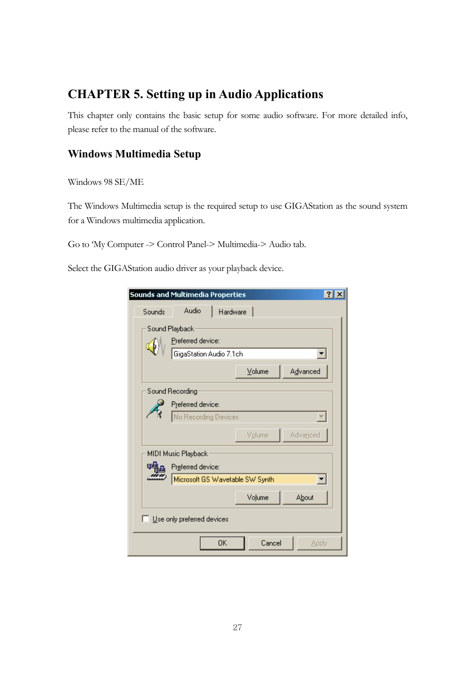 Chapter 5. setting up in audio applications | ESI GigaStation User Manual | Page 28 / 37