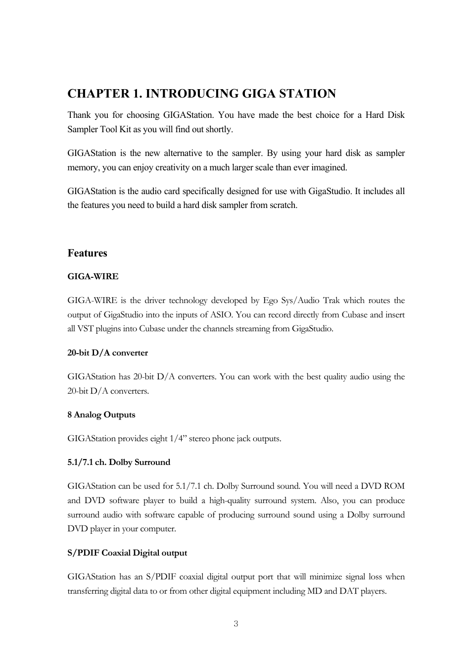 Chapter 1. introducing giga station | ESI GigaStation User Manual | Page 4 / 37