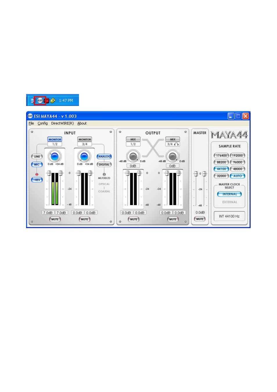 Maya44 control panel, Pull down menus | ESI MAYA44 User Manual | Page 18 / 35