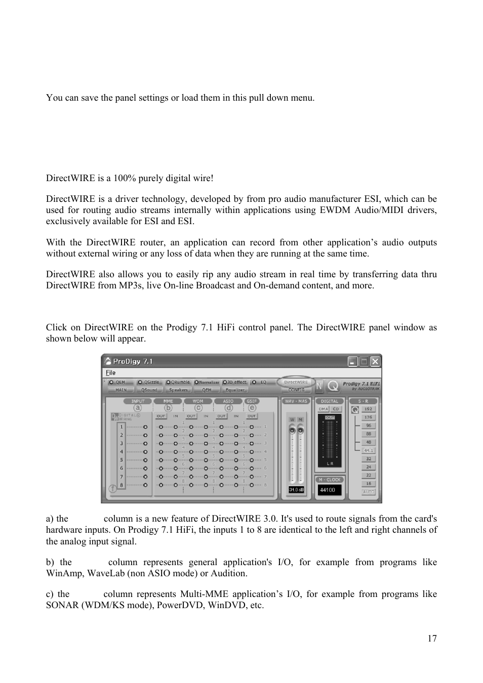 Directwire 3.0 | ESI Prodigy 7.1 HiFi User Manual | Page 17 / 21