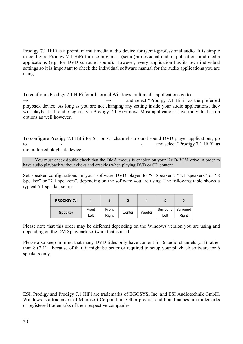 Application setup, General information | ESI Prodigy 7.1 HiFi User Manual | Page 20 / 21
