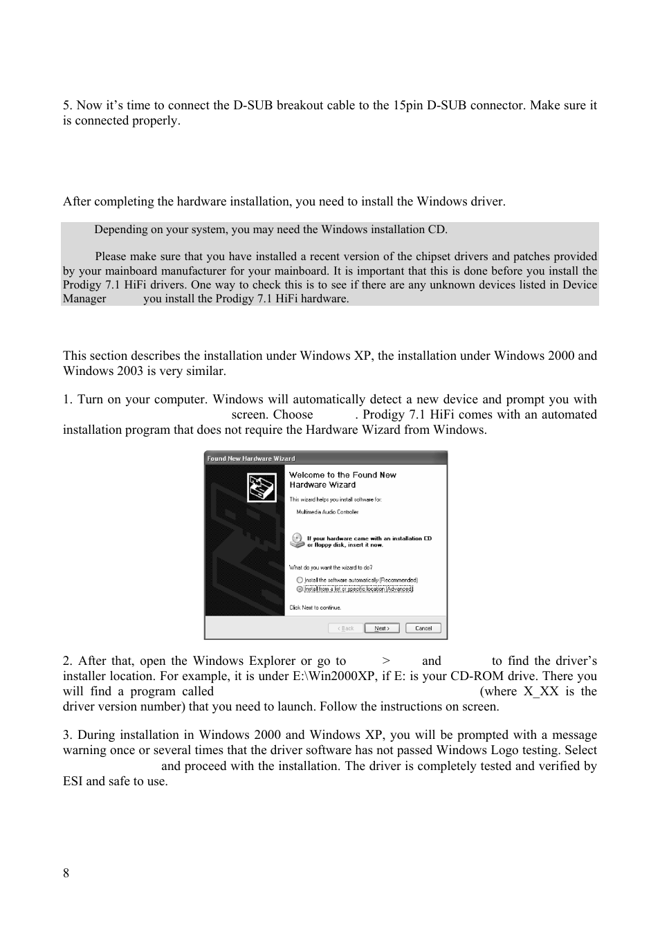 Software installation | ESI Prodigy 7.1 HiFi User Manual | Page 8 / 21