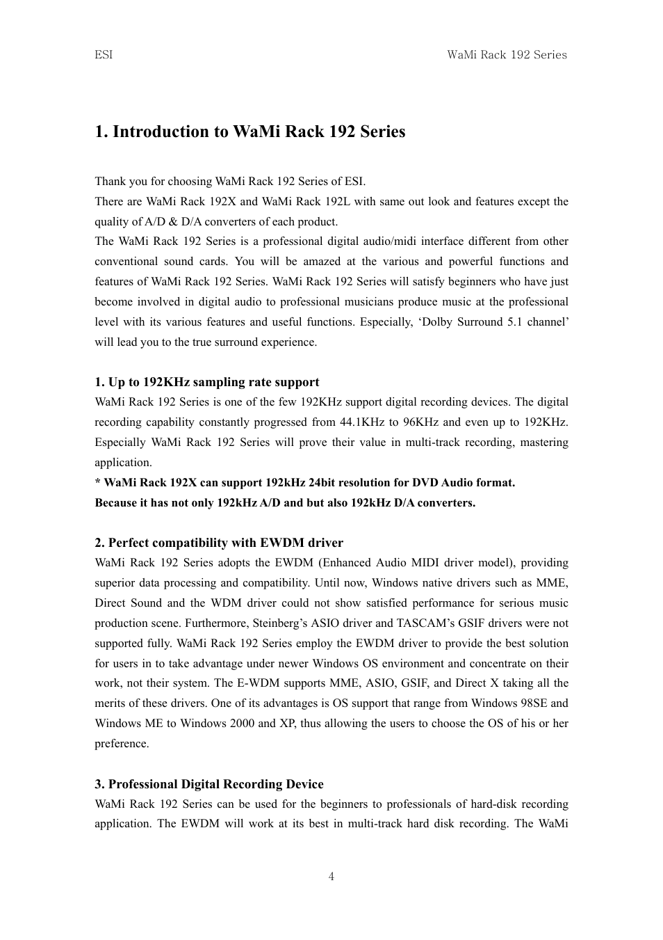 Introduction to wami rack 192 series | ESI WaMi Rack 192L User Manual | Page 3 / 43