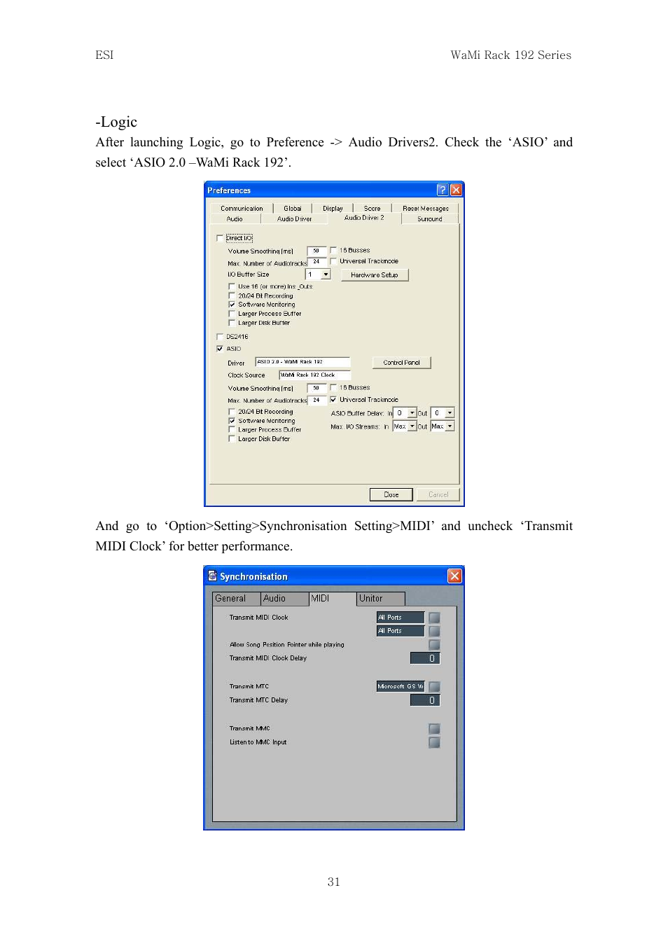 Logic | ESI WaMi Rack 192L User Manual | Page 30 / 43