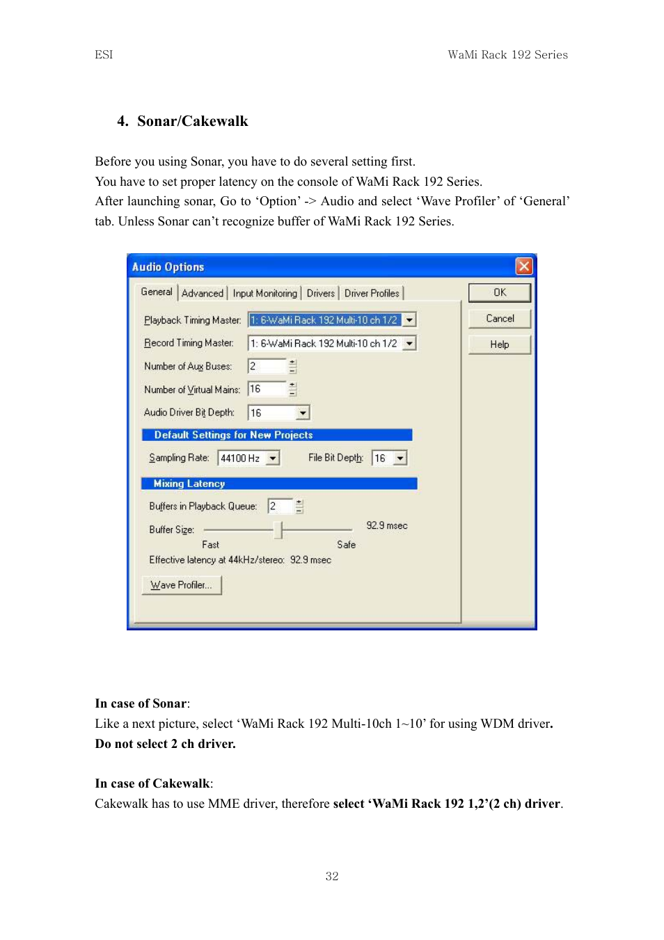 Sonar/cakewalk | ESI WaMi Rack 192L User Manual | Page 31 / 43