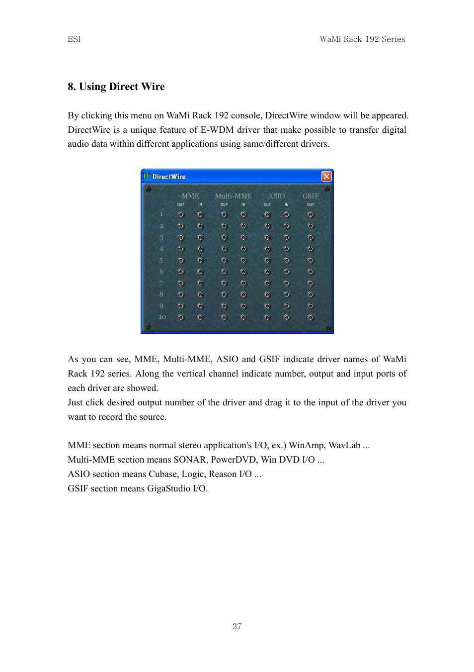 Using direct wire | ESI WaMi Rack 192L User Manual | Page 36 / 43