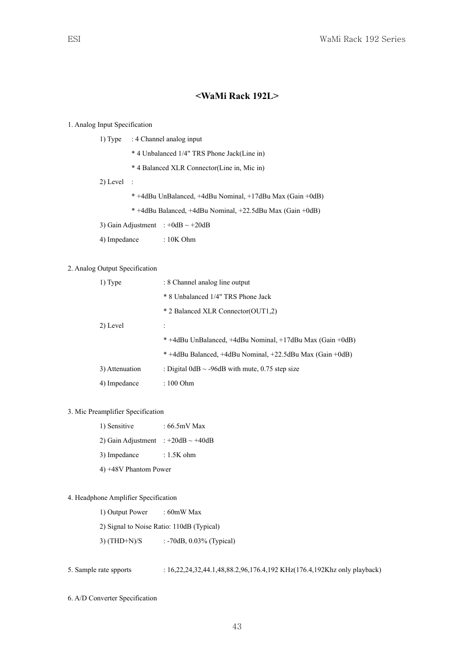 Wami rack 192l | ESI WaMi Rack 192L User Manual | Page 42 / 43