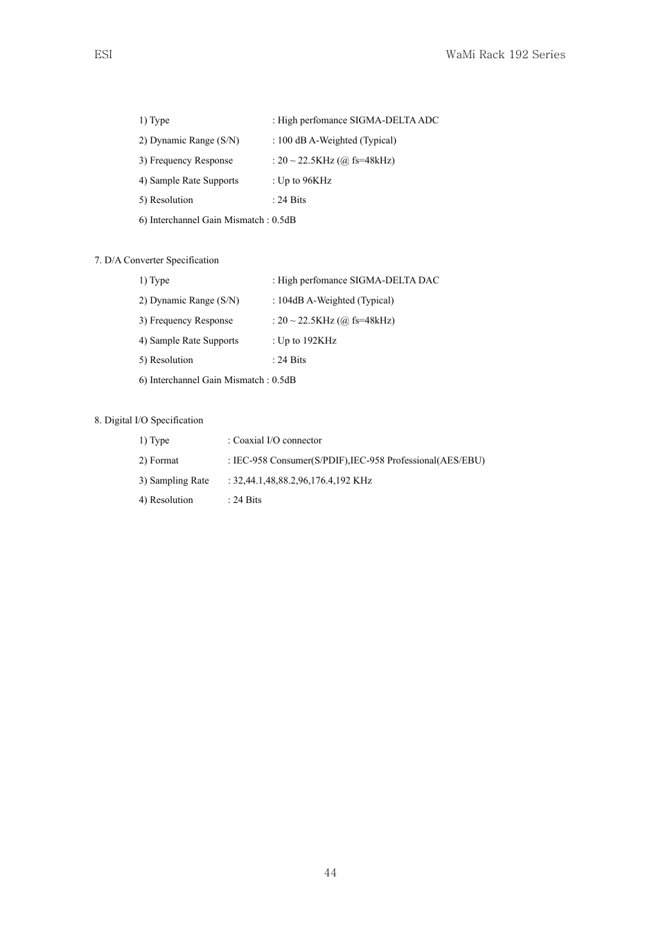 ESI WaMi Rack 192L User Manual | Page 43 / 43