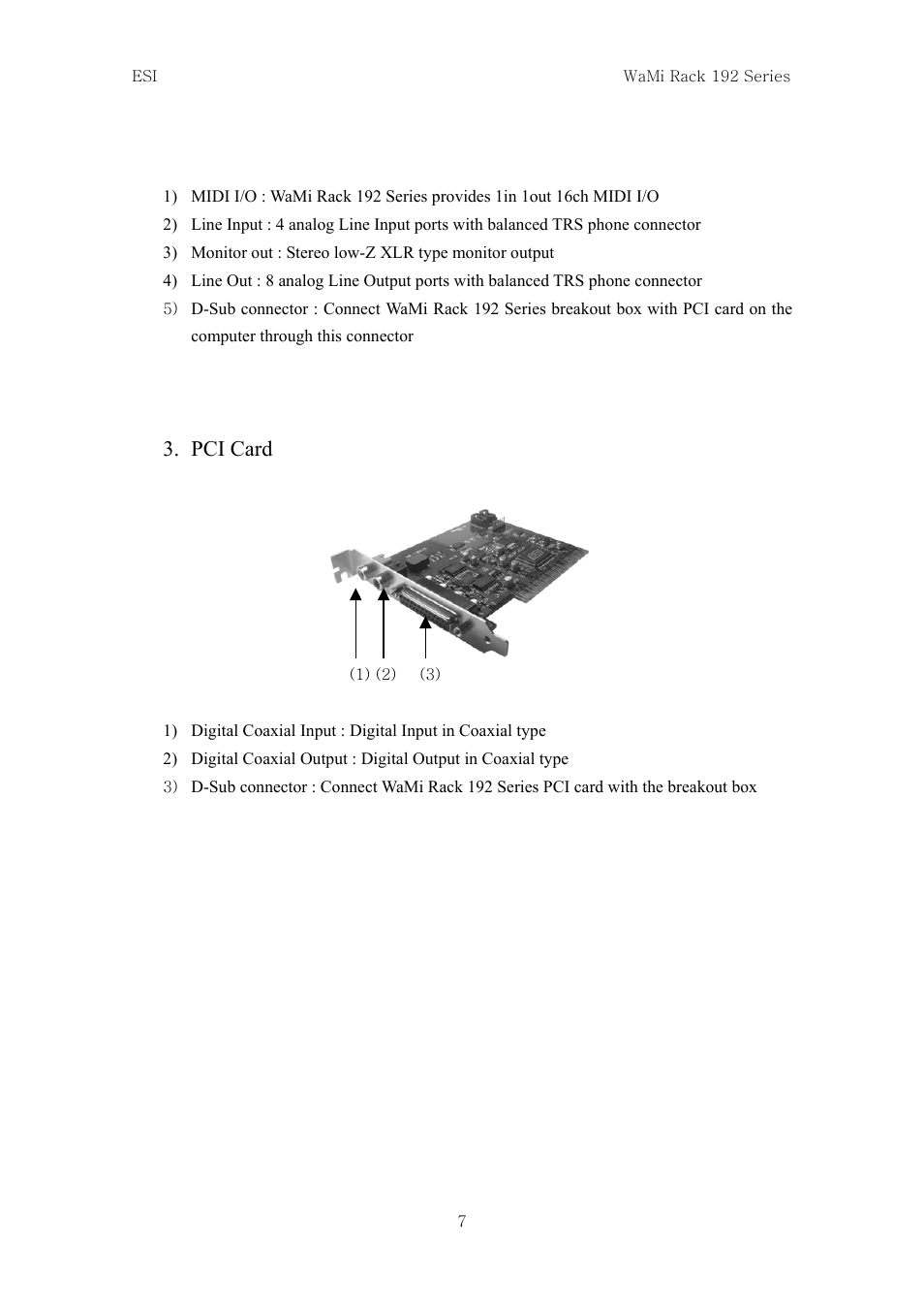 Pci card | ESI WaMi Rack 192L User Manual | Page 6 / 43