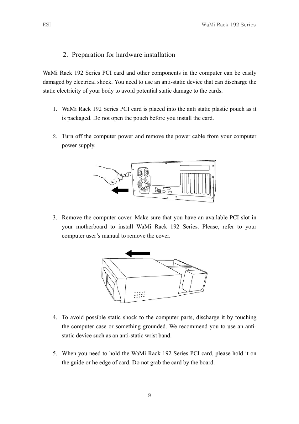 Preparation for hardware installation | ESI WaMi Rack 192L User Manual | Page 8 / 43