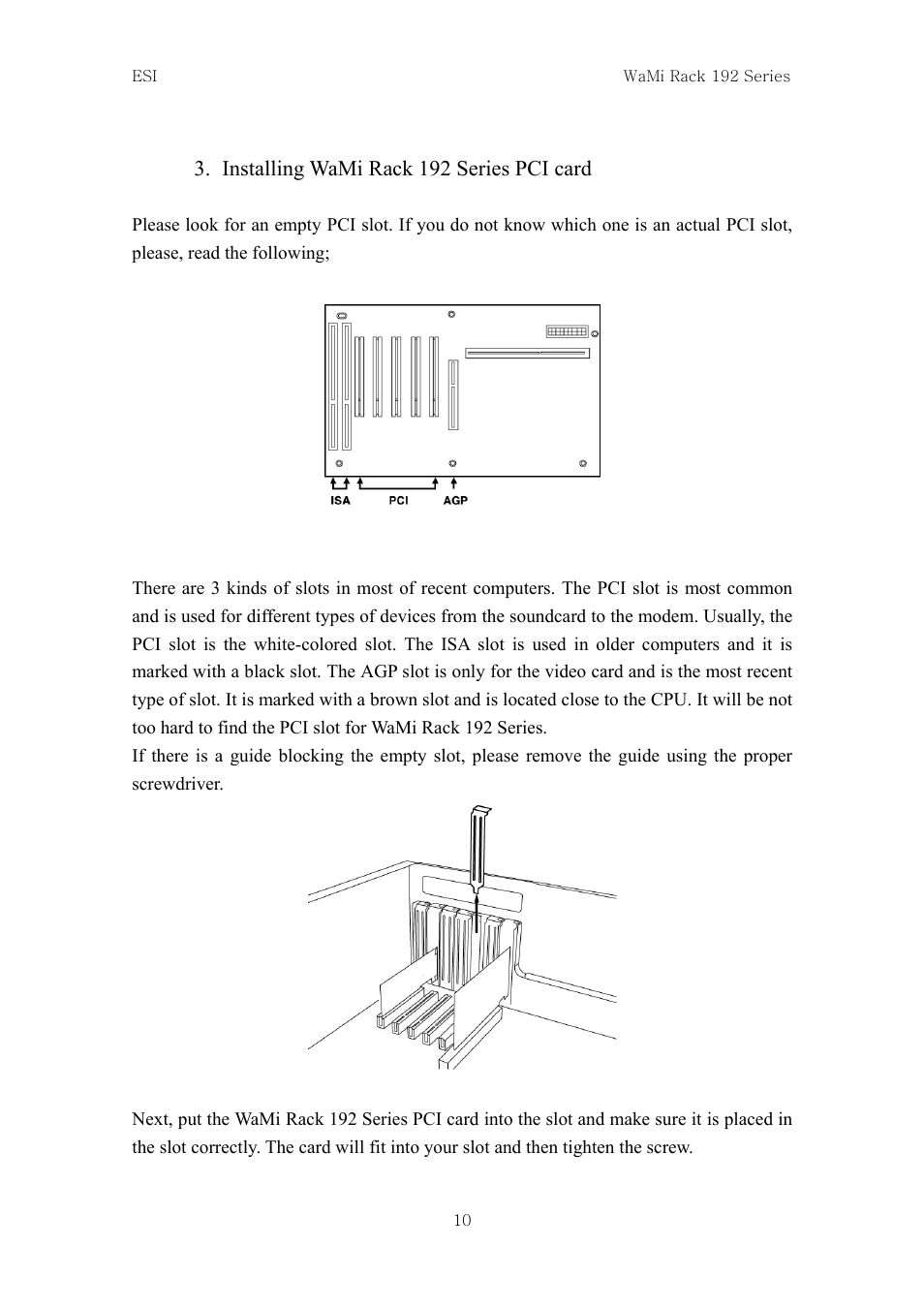 Installing wami rack 192 series pci card | ESI WaMi Rack 192L User Manual | Page 9 / 43