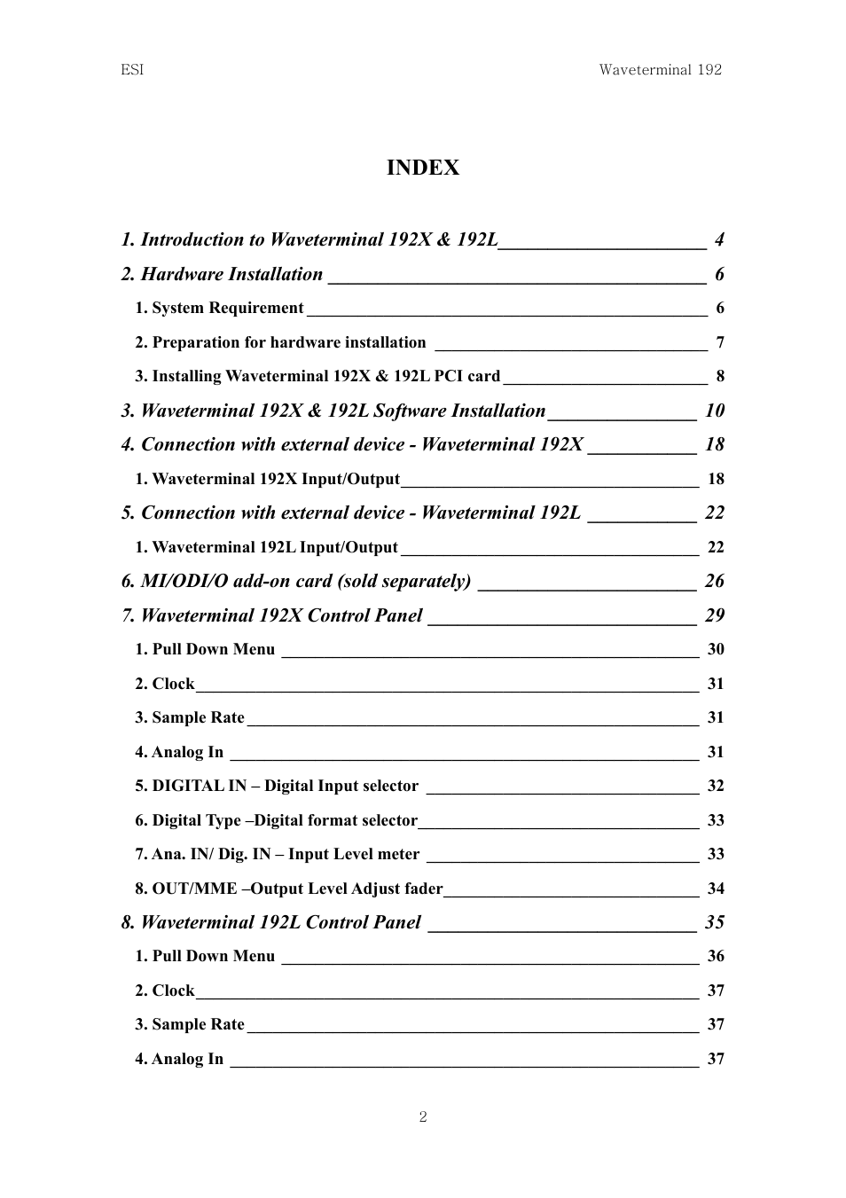 ESI Waveterminal 192L User Manual | 54 pages