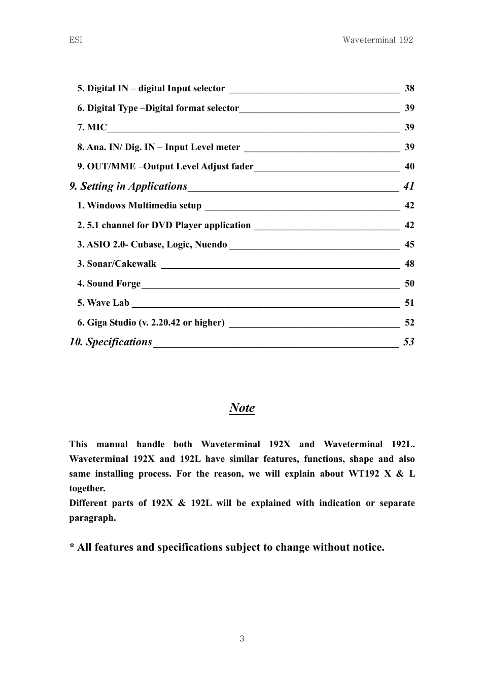 ESI Waveterminal 192L User Manual | Page 2 / 54