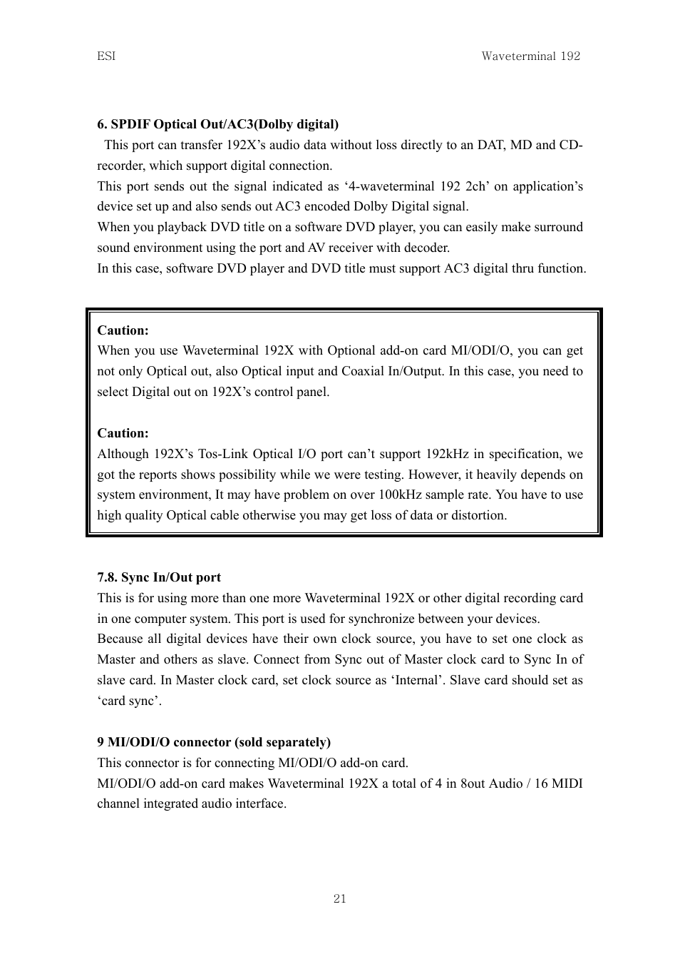 ESI Waveterminal 192L User Manual | Page 20 / 54