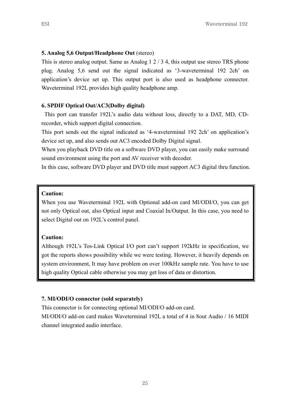 ESI Waveterminal 192L User Manual | Page 24 / 54