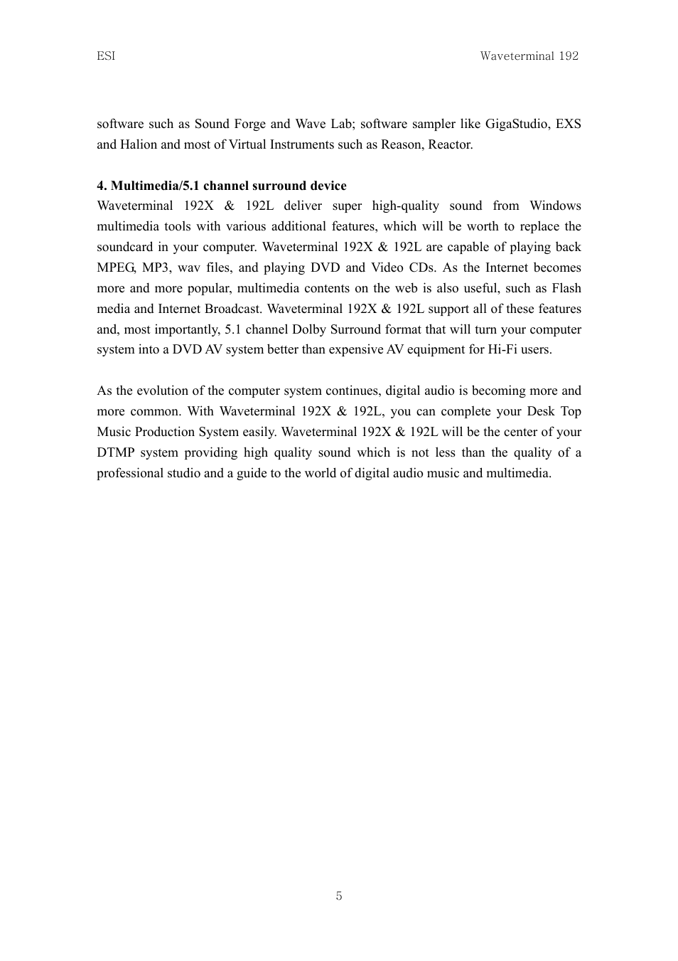 ESI Waveterminal 192L User Manual | Page 4 / 54
