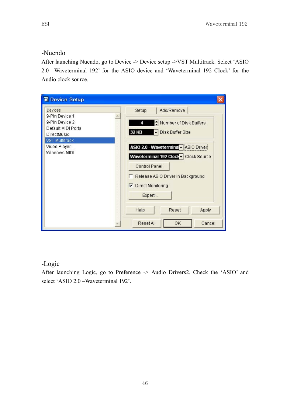 Nuendo, Logic | ESI Waveterminal 192L User Manual | Page 45 / 54