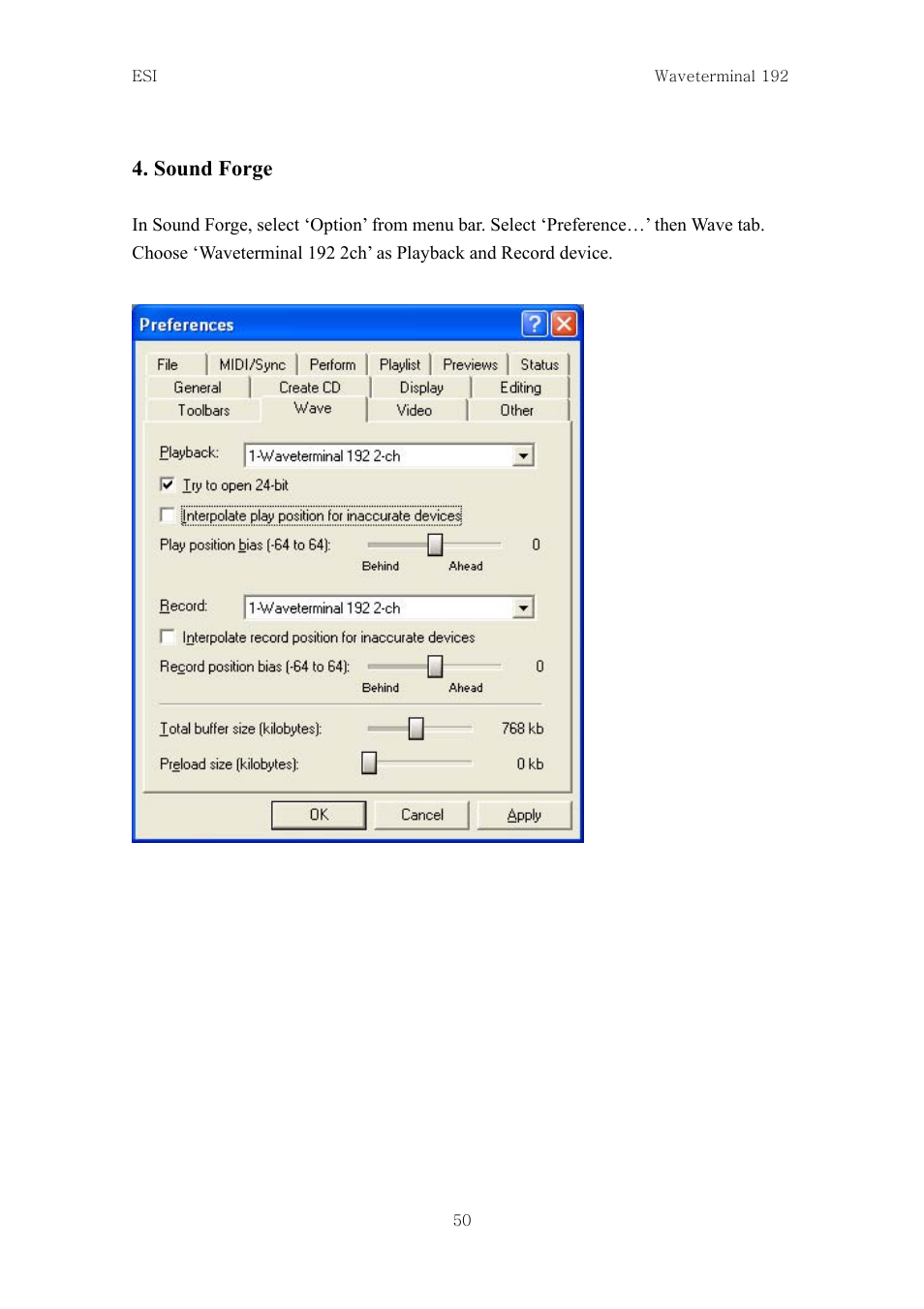 Sound forge | ESI Waveterminal 192L User Manual | Page 49 / 54