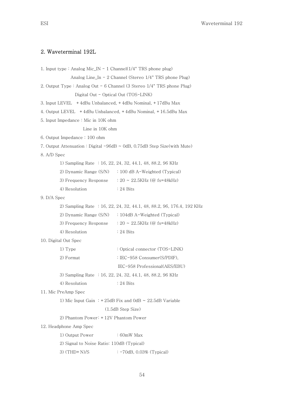 ESI Waveterminal 192L User Manual | Page 53 / 54