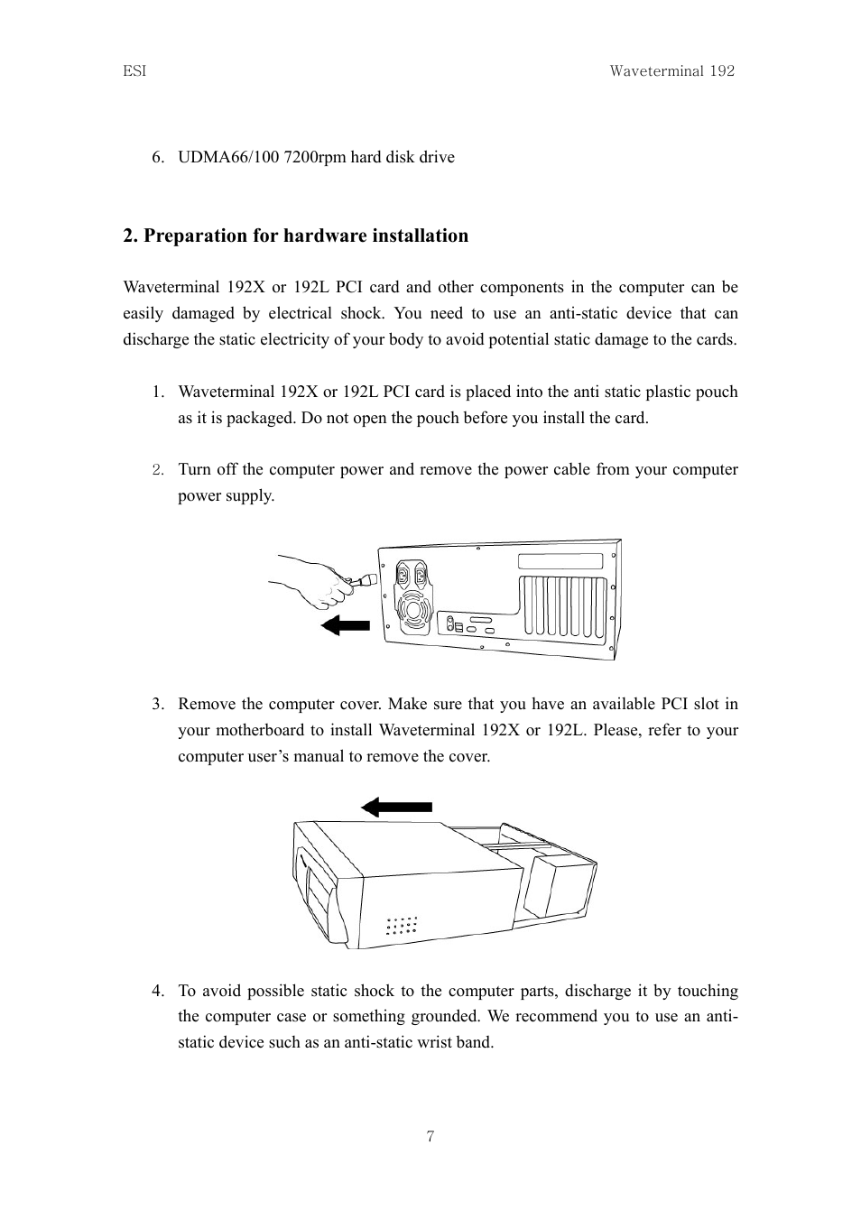 Preparation for hardware installation | ESI Waveterminal 192L User Manual | Page 6 / 54