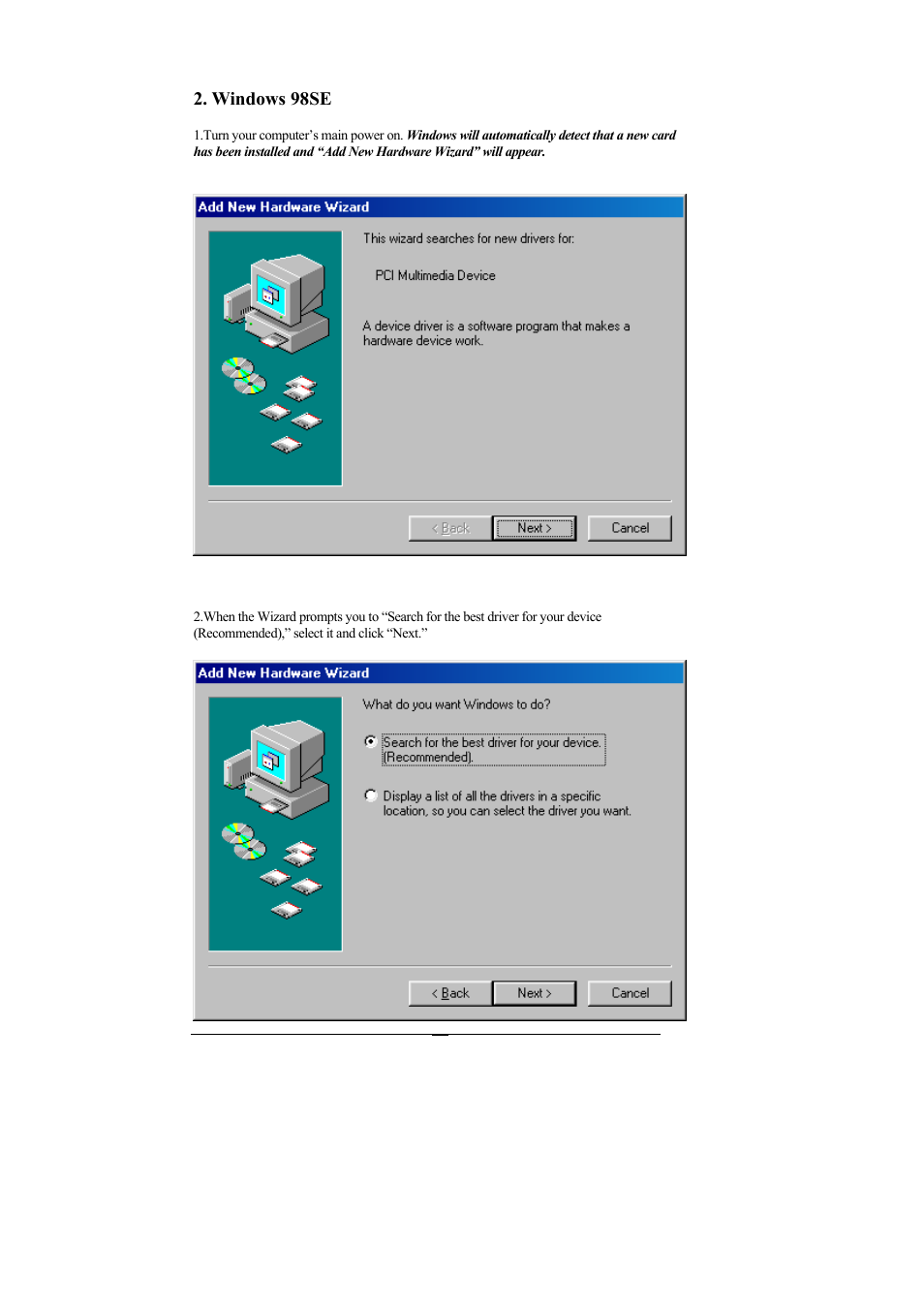 Windows 98se | ESI Waveterminal 2496 User Manual | Page 18 / 38