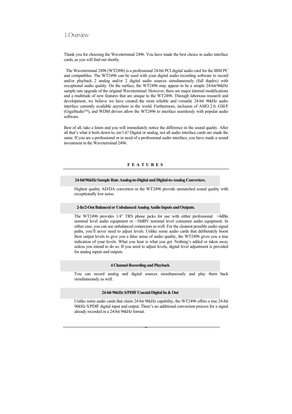 Overview | ESI Waveterminal 2496 User Manual | Page 2 / 38