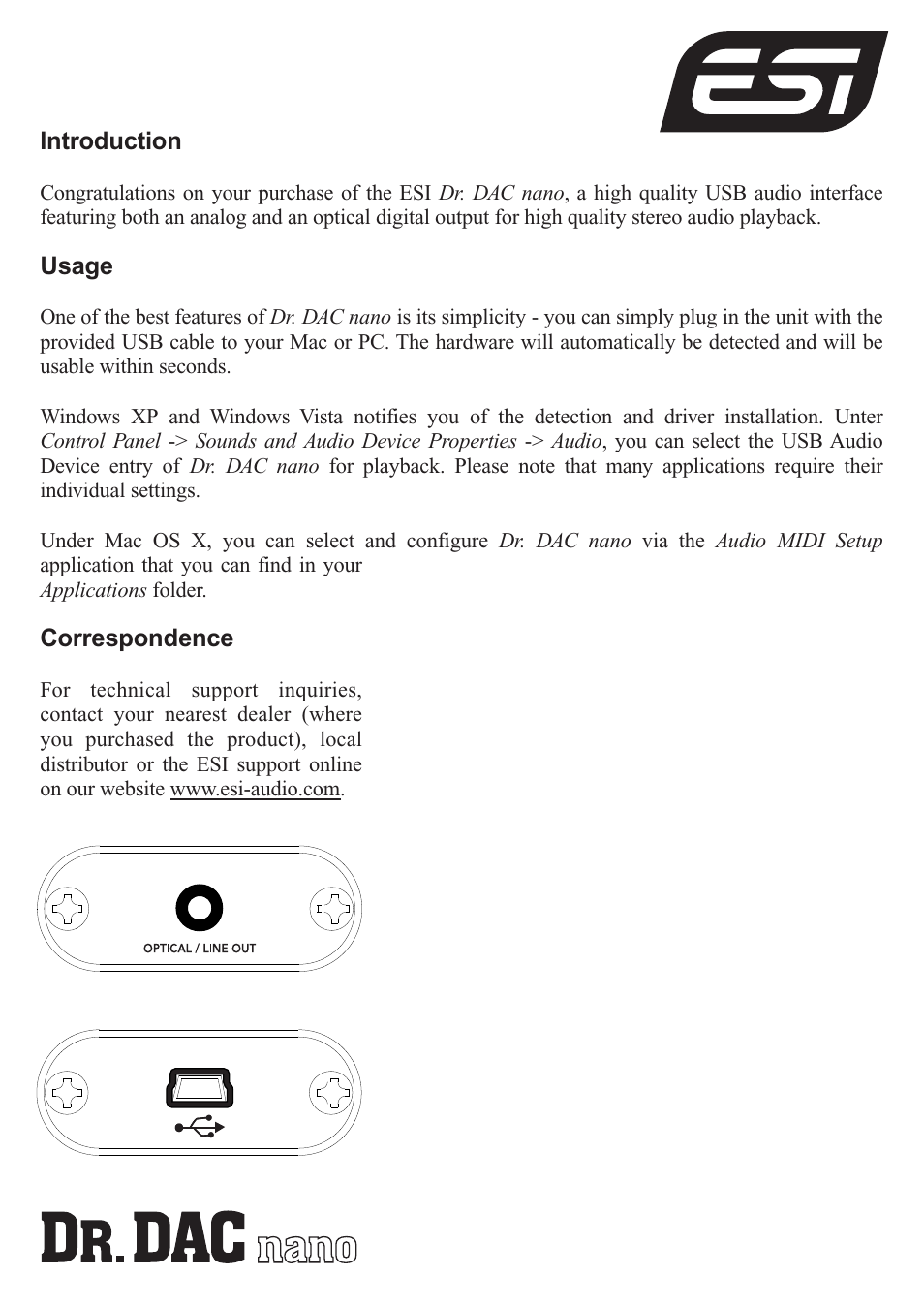 ESI Dr.DAC nano User Manual | 1 page