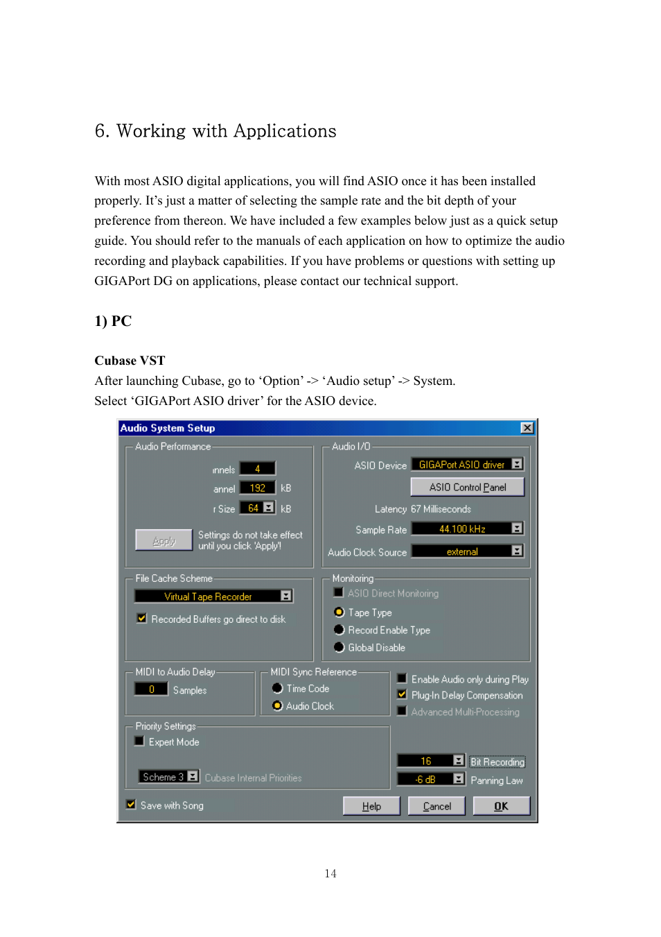 Working with applications, 1) pc | ESI GIGAPort DG User Manual | Page 14 / 28