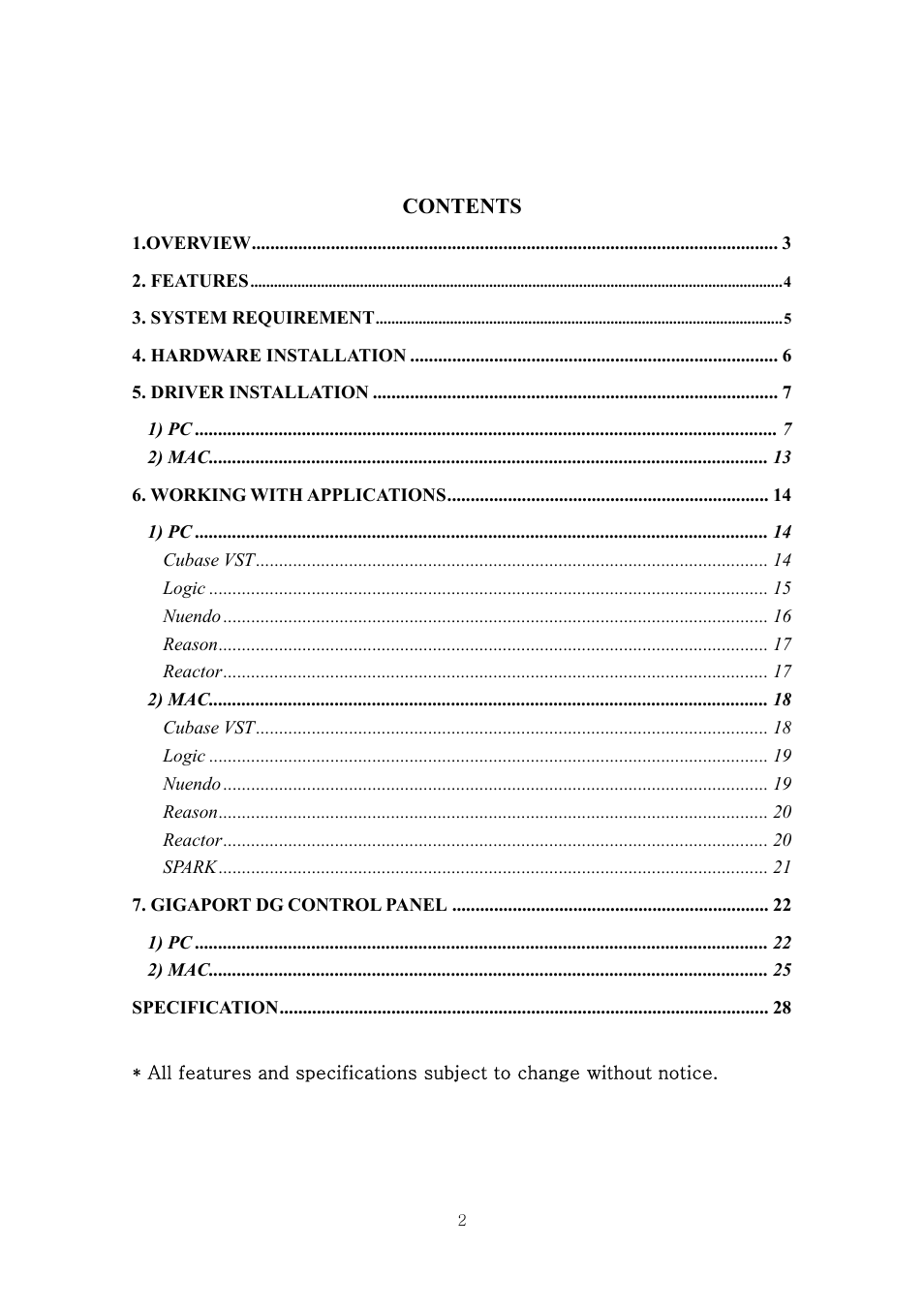 ESI GIGAPort DG User Manual | Page 2 / 28