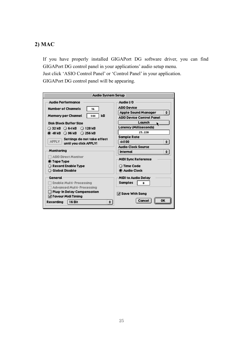 2) mac | ESI GIGAPort DG User Manual | Page 25 / 28