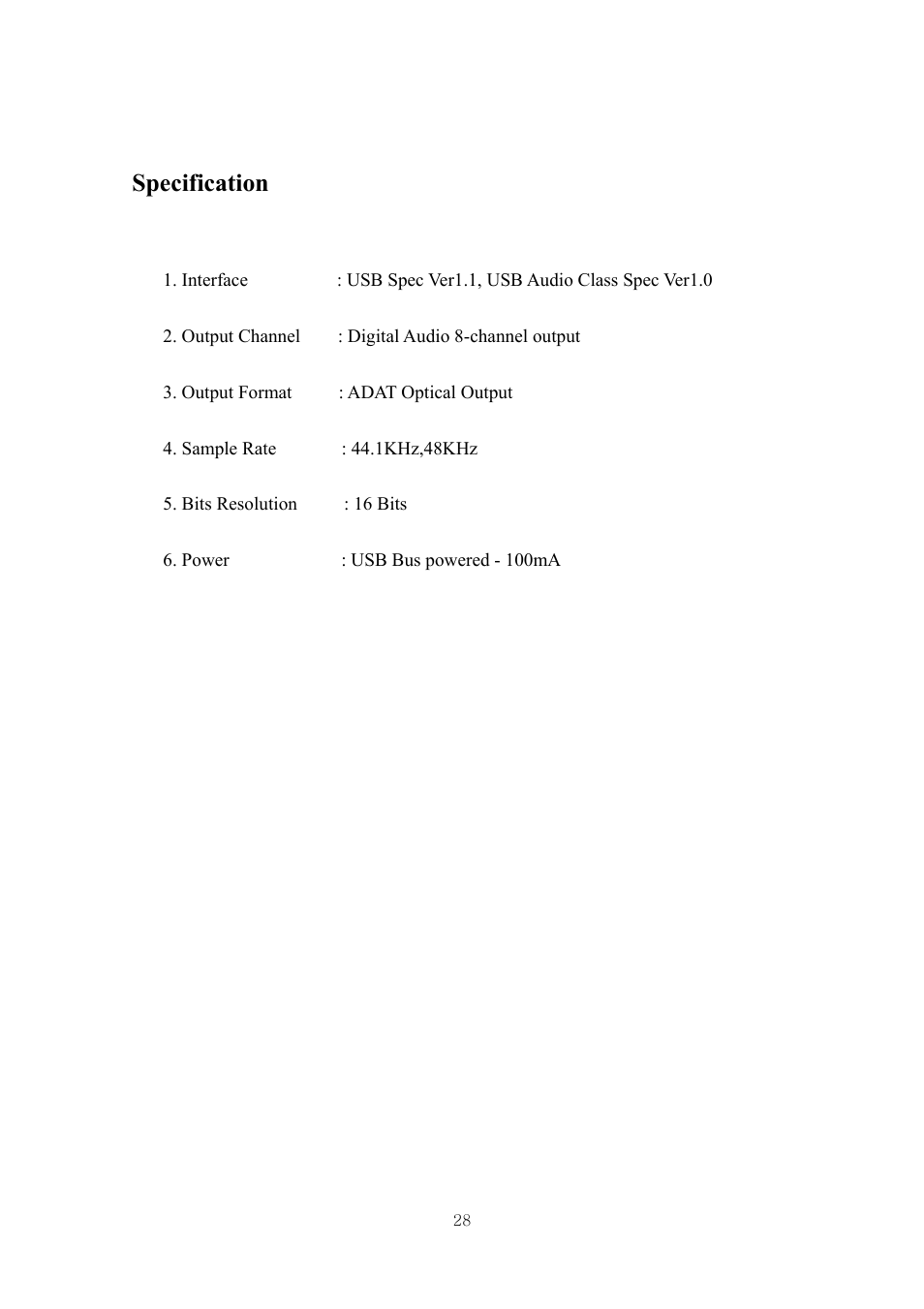 Specification | ESI GIGAPort DG User Manual | Page 28 / 28