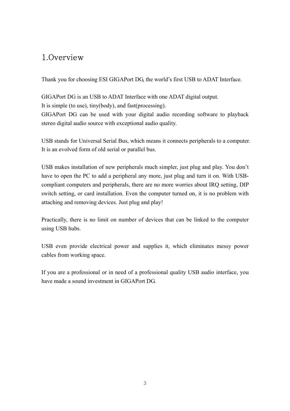Overview | ESI GIGAPort DG User Manual | Page 3 / 28