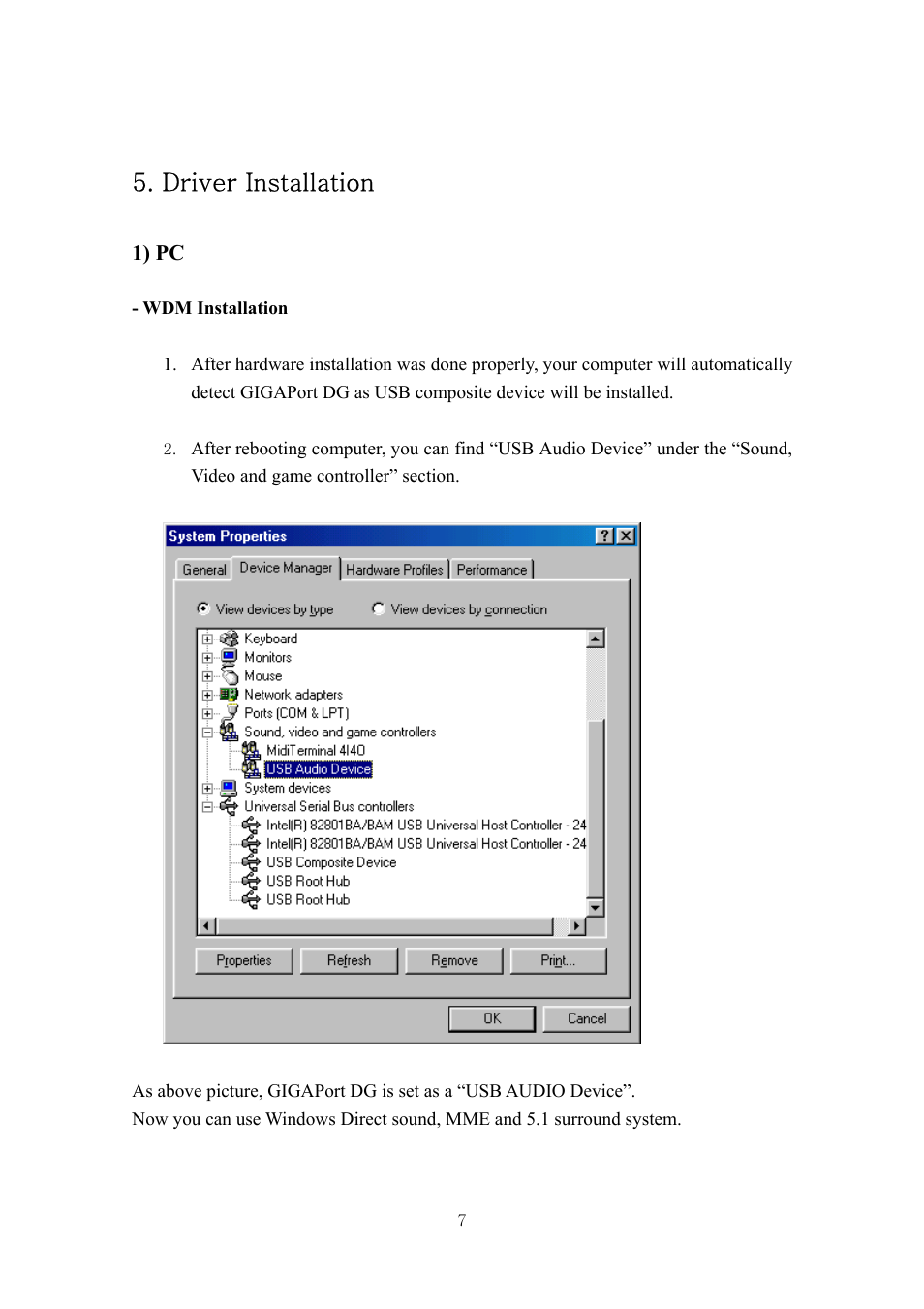Driver installation, 1) pc | ESI GIGAPort DG User Manual | Page 7 / 28