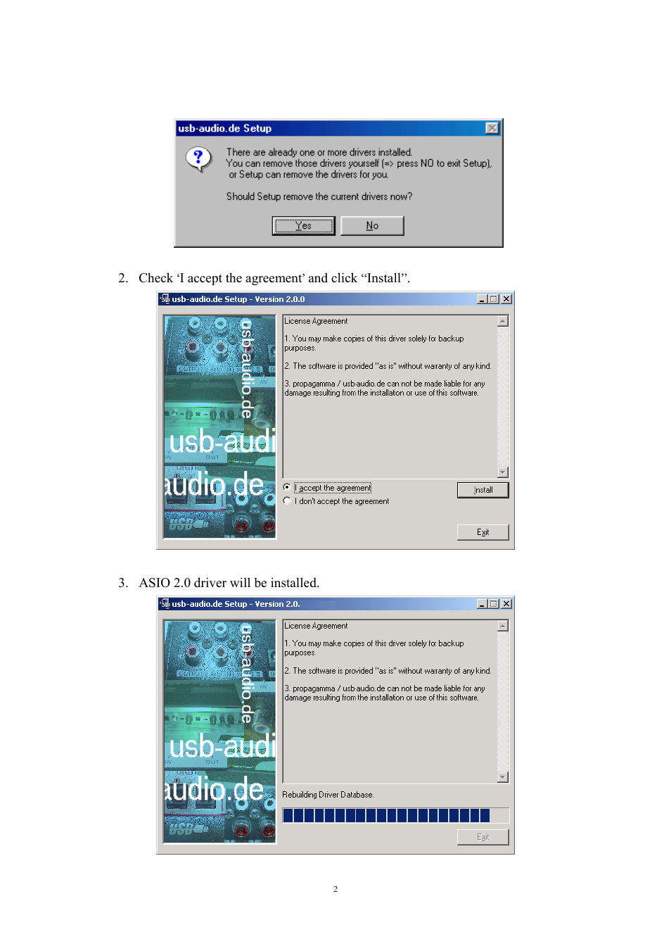 Check ‘i accept the agreement’ and click “install, Asio 2.0 driver will be installed | ESI GIGAPort DG Installation User Manual | Page 2 / 13